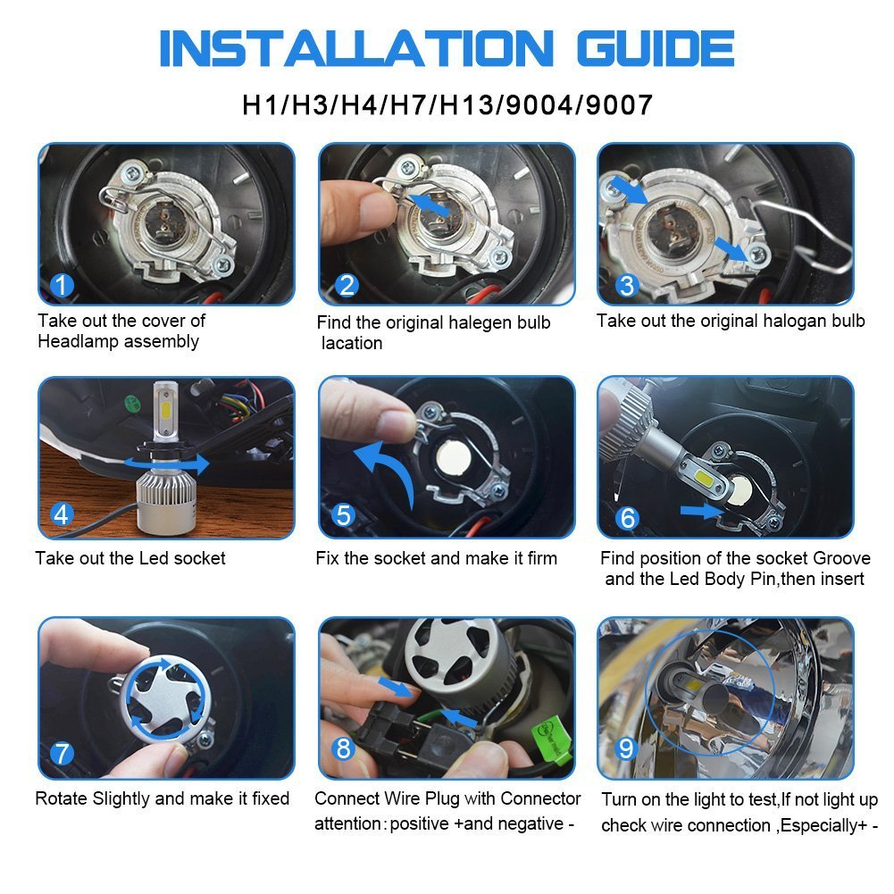 2PCS LED Headlight Low Beam Light High Beam Light Fog Light All-in-One Conversion Kit 9007 Base 72W 6500K 8000Lm Xenon White COB Chip Universal Fit Dodge Ford Plymouth Mercury Nissan Subura