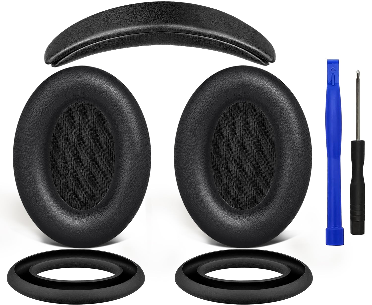 SOULWIT Ear Pads Cushions + Headband + Silicone Earpads Cover Protector, Replacement Kit for Bose QuietComfort 15(QC15)/QuietComfort 2(QC 2) Over-Ear Headphones - Black — image 1