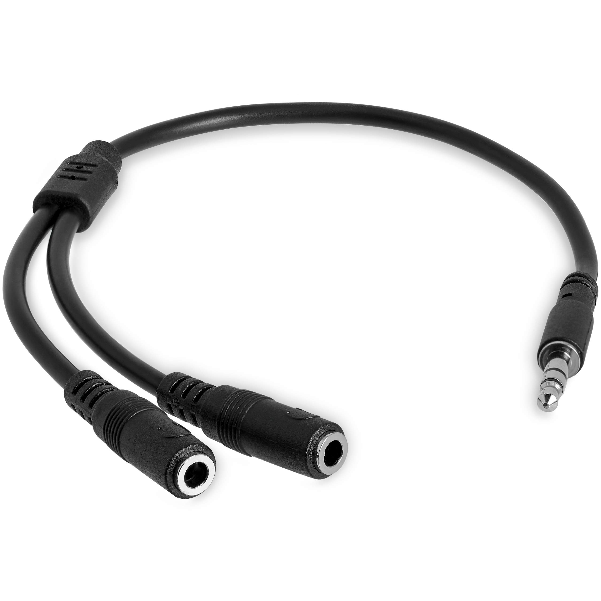 StarTech.com 3.5mm Audio Extension Cable - Slim Audio Splitter Y Cable and Headphone Extender - Male to 2x Female AUX Cable (MUY1MFFS),Black
