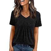 AUTOMET Womens Short Sleeve V Neck Shirts Babydoll Loose Peplum Tops Dressy Business Casual Blouses Spring Fshion Tunics