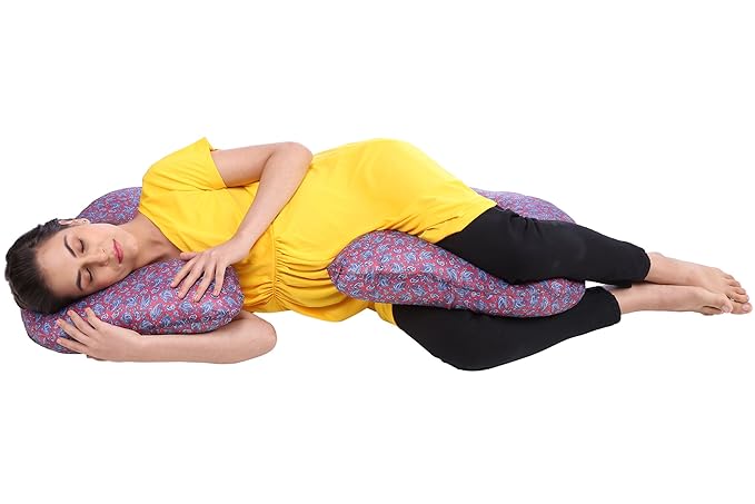 Momsyard Women's Satin Floral Full Body C Shape Maternity Baby Nursing Cushion with Pillow Cover (Red)