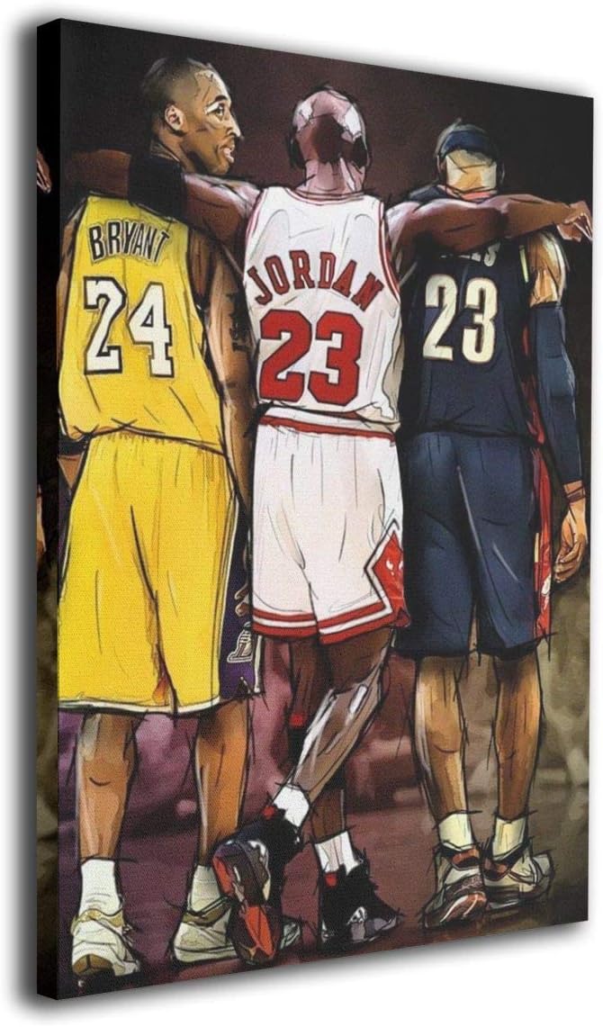 Linshuqidianzi Ko-be-Bry-ant Mich-ael Jo-rdan Lebron Jam-es NBA Basketball Poster Canvas Wall Art Decor Prints Photo Modern Paintings Home Decoration Giclee Artwork Wood Frame Gallery Stretched