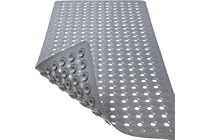TEESHLY Bath Mat for Tub & Shower, Non Slip Soft Bathmat with Suction Cups & Drain Holes, Machine Washable Bathtub Floor Liner Mats for Bathroom, 35x16 Inch, Gray