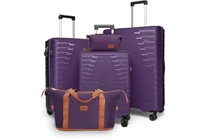 Cosbarn Luggage Sets 5 Piece, Suitcases with Wheels, PP Hard Case Luggage with Upgraded Shock-absorbing Spinner Wheel&TSA Lock, Carry On Luggage Set