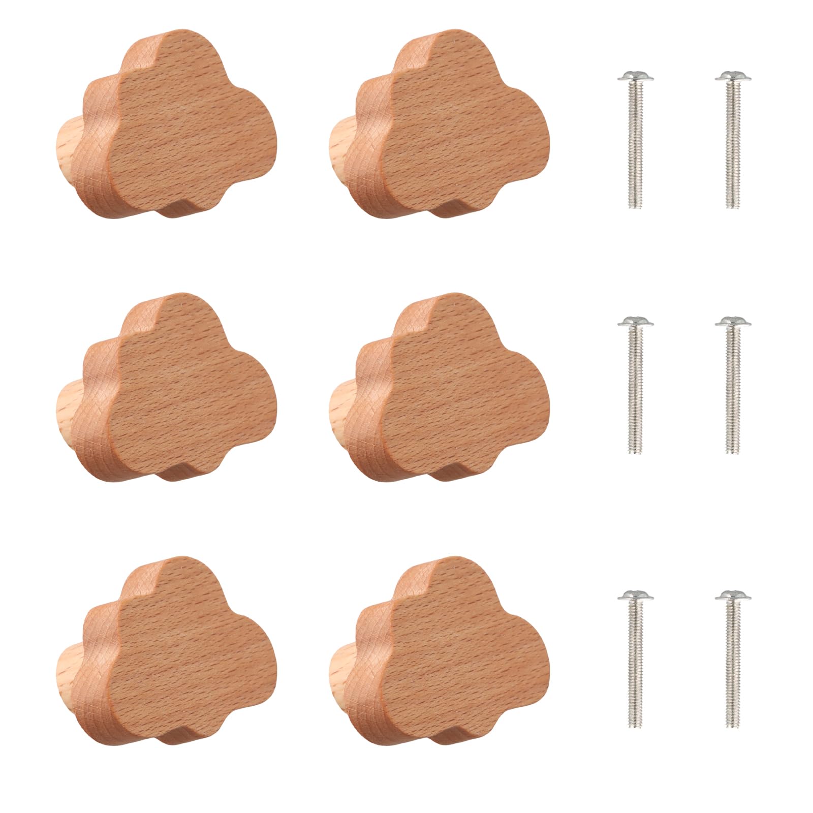 Gudalea 6Pcs Furniture Knobs Wooden Cabinet Knob, Drawer Knobs with Screws, Wooden Buttons for Dressers, Animal Shaped Wood Handles for Decoration for Home, Kitchen, Bedroom, Wardrobe (A)