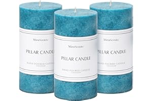 MIRASCENTS 3x6 inch Blue Pillar Candles Set of 3, Unscented Pillar Candle, Dripless and Smokeless Large Candles, Candle for Home Decor, Dinner Table,Weddings, Holidays