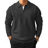 Men's Casual Knit Polo Sweater Classic Long Sleeve Thermal Basic Zip Collar Shirts