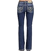 Miss Me Women's Diamond Fringe Embellished Faux Flap Pockets Mid-Rise Bootcut Jeans