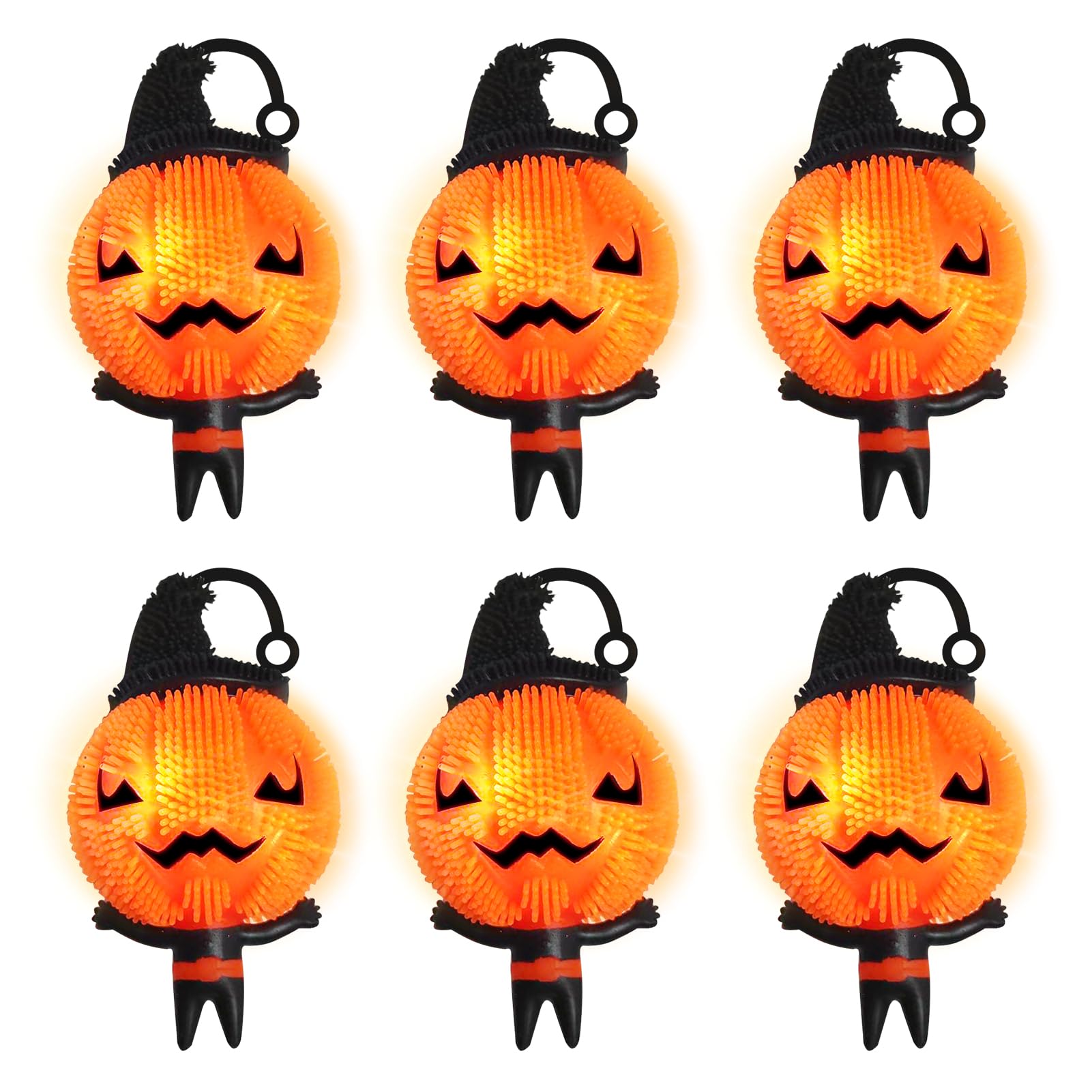 View 1 of 6 PCS Halloween Light-Up Toys – LED Flashing Spiky Sensory Toys for Kids with Autism, Fun Stress Toys for All Ages, Ideal for Party Favors, Classroom Prizes, Prizes for Kids, Student Gifts