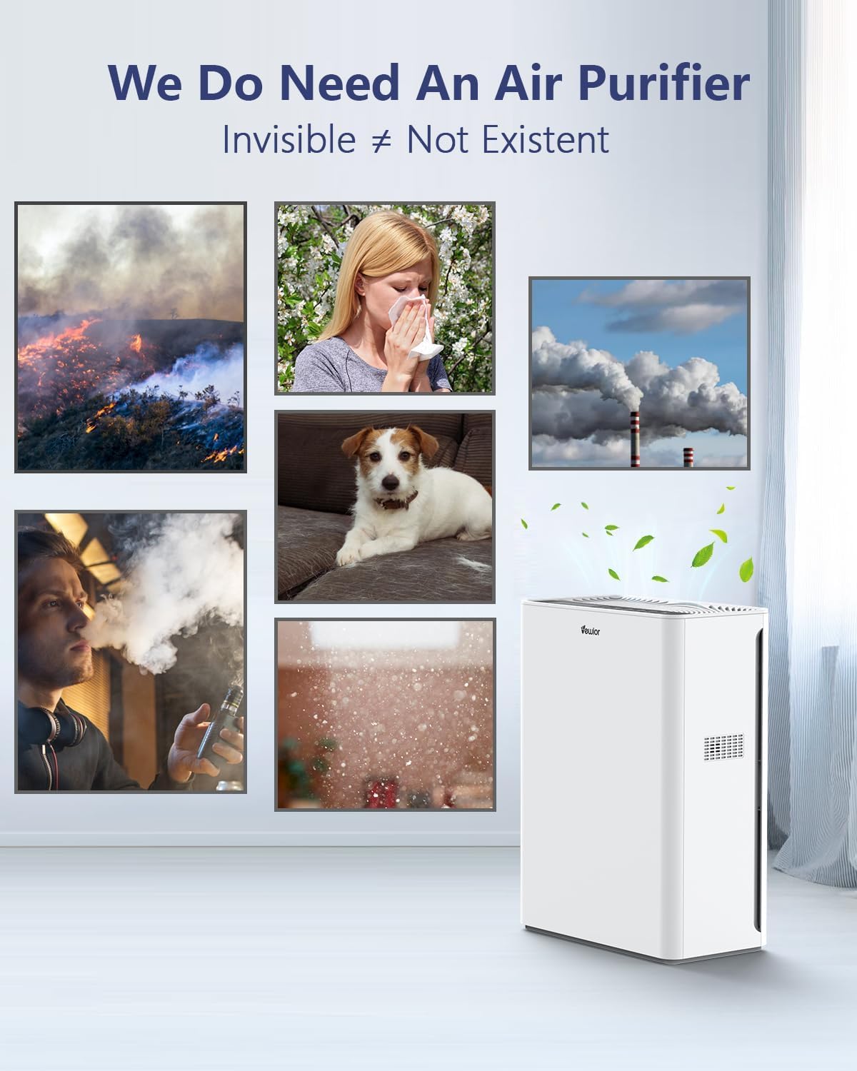 VEWIOR Air Purifiers For Home Large Room Up To 2200 sqft H13 HEPA Air Purifiers Filter With Fragrance Sponge Timer Washable Filter Cover,15 DB Quiet Air Cleaner For Pets Dander Smell Smoke Pollen