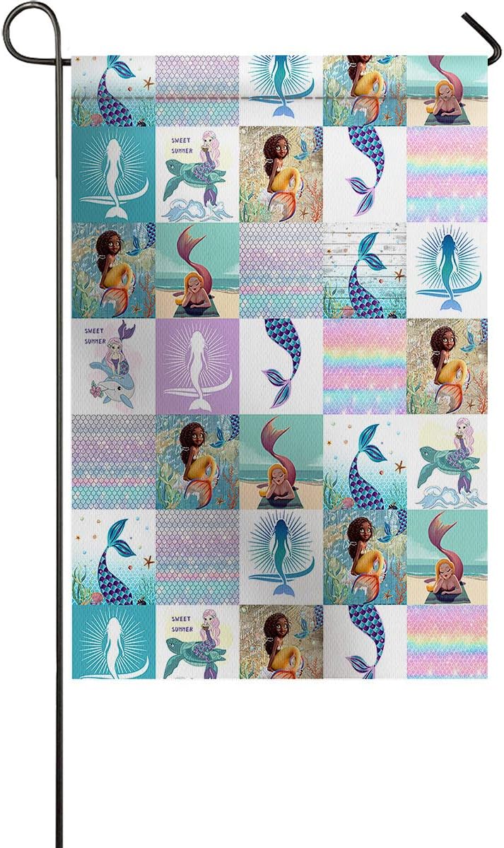 Chees D Zone Cartoon Mermaid Turtle and Seashell Holiday Garden Flags for Outdoor Yard Porch, Weather Resistant Welcome House Flag Seasonal Home Decoration Fairytale Underwater World