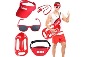 Kyson 5 Pieces Halloween Guard Costume Accessories Set-Red Guard Sun Visor,Fanny Pack,Red Sunglasses,Inflatable Float,Whistle