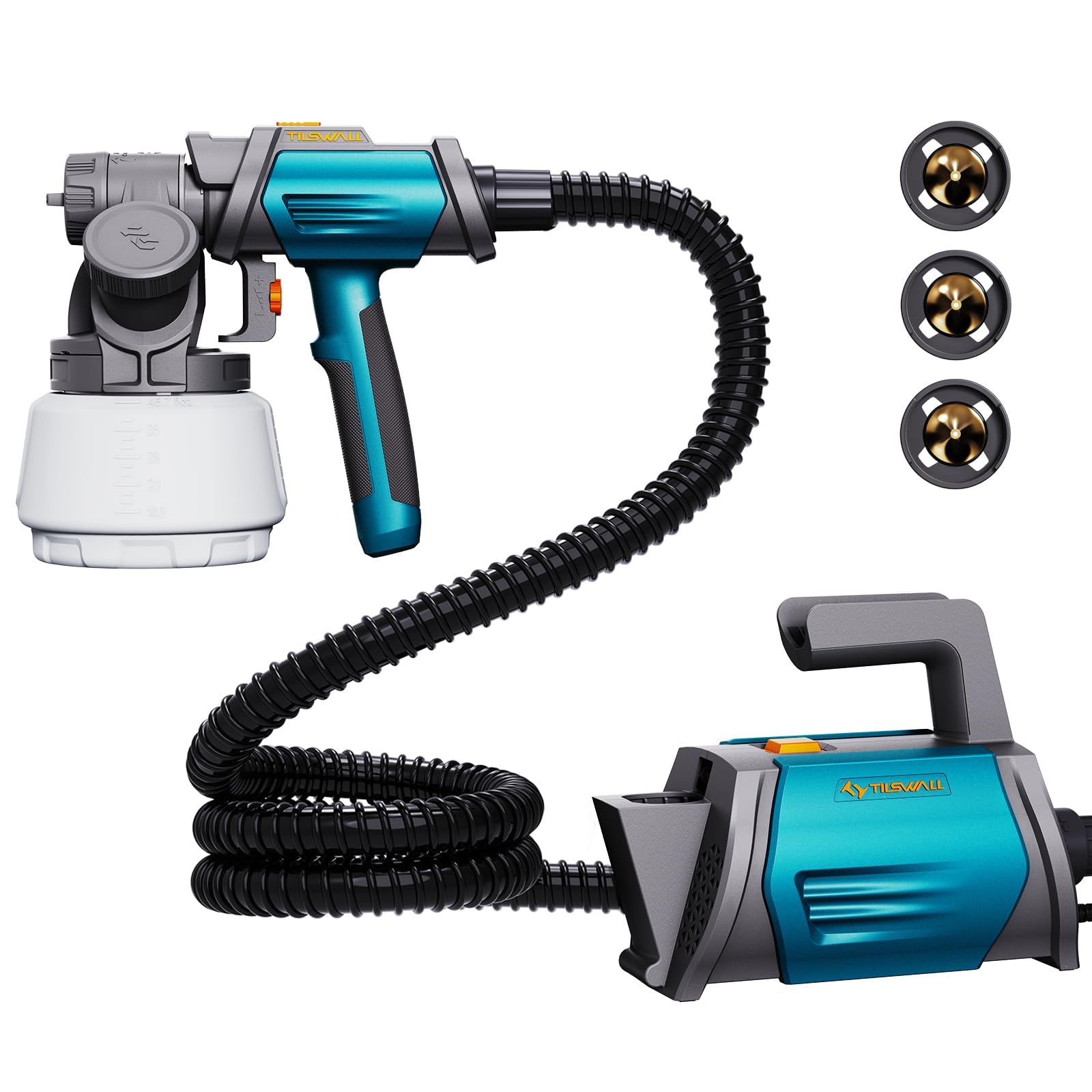 Tilswall Farbsprühsystem Shark 800 HVLP Elektro120 DIN-s Lackierpistole Elektrisch mit 4 Düsen und 3 Sprühmodi für Innen- und Außenwandfarben (Blau)