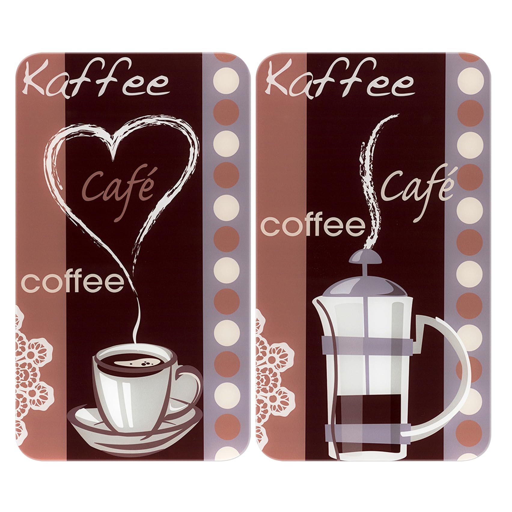 Maximex Universal Cover Plates Coffee Flavour-Set of 2, for All Types of cookers, Tempered glass, Multicoloured, 52 x 30 x 1.8-5.5 cm