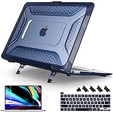 [ 2022 Honeycomb Fold Kickstand ] May Chen Compatible with MacBook Pro 16 inch Case with Touch Bar, 2019 2020 Release Model A2141, Heavy Duty Dual Layer Hard Shell Case Cover with TPU Bumper，Navy blue