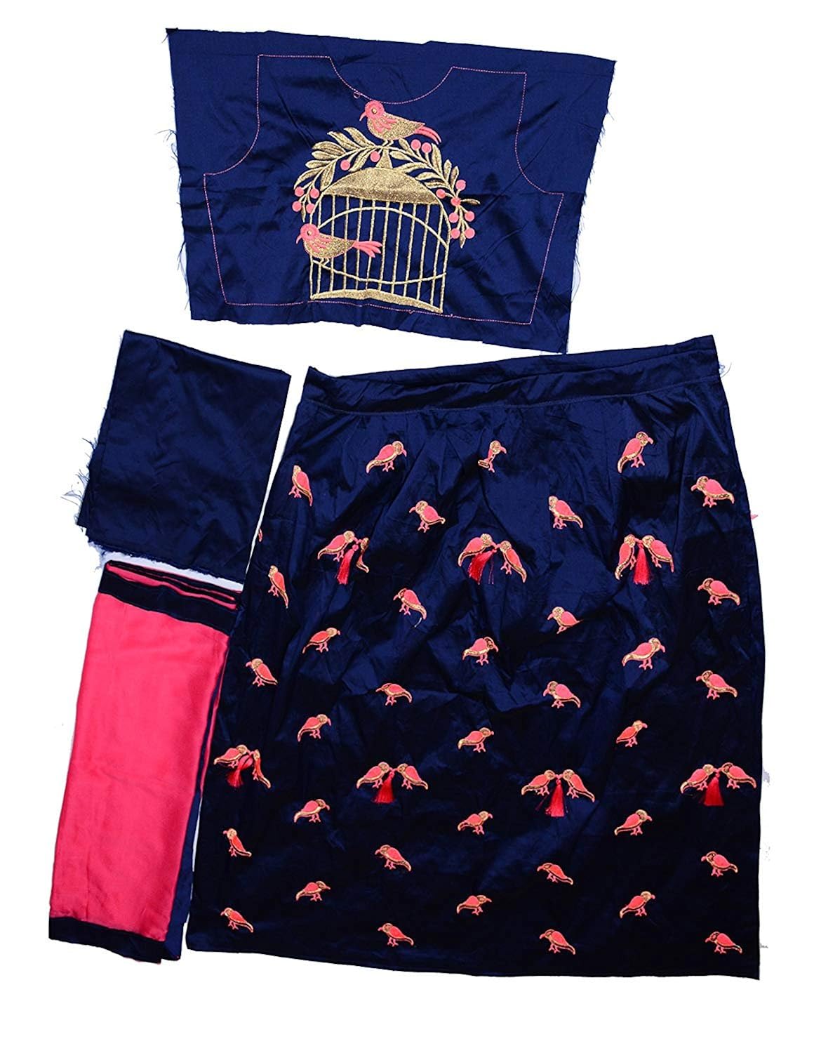 momcreation women's taffeta lehanga choli (new-rc1 _blue_ free size)