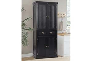LOUVIXA 72" Kitchen Pantry Storage Cabinet, Freestanding Cupboard with 2 Cabinets, Drawer and Adjustable Shelves, Tall Storage Cabinet for Kitchen, Dinning Room, Living Room, Black