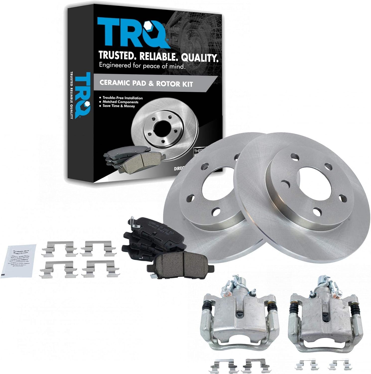 TRQ Rear Ceramic Brake Pads Rotors & Calipers Kit for Buick