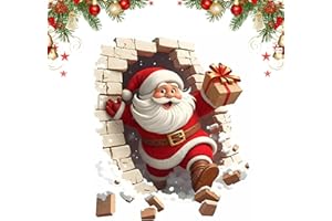 3D Wall-Breaking Santa Claus Wall Stickers, Christmas Creative Wall Sticker, Cute Christmas Walls Decals Peel and Stick, Refr