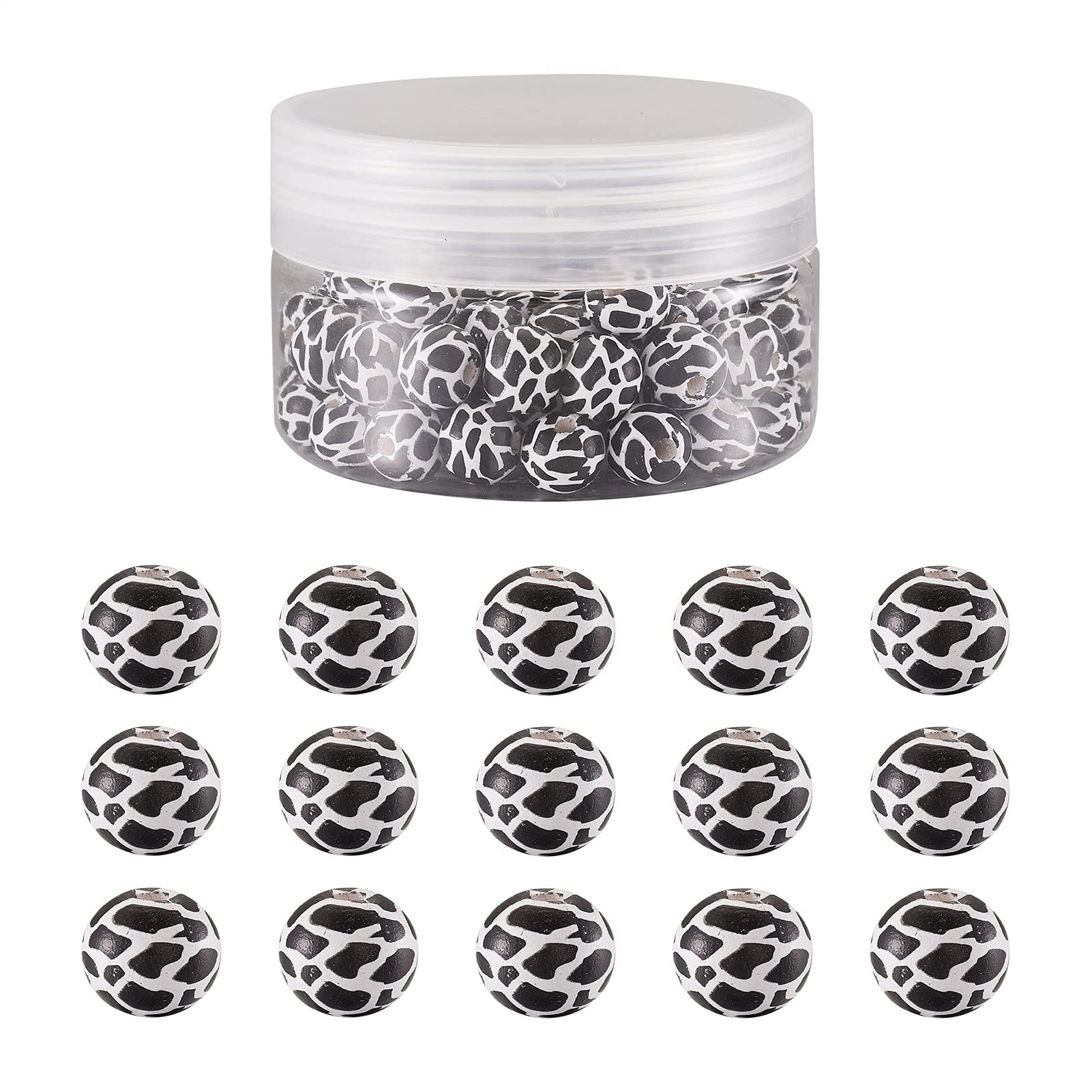 Craftdady 80pcs Natural Wooden Beads 10mm Round with Cow Partten Printed White Black for Jewellery Bracelet Necklace Charms Making — image 1