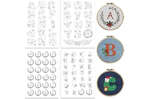 Peacoblue Water Soluble Embroidery Patterns for Beginners, 26 Christmas Letters Santa Claus 4 Sheets with 80pcs, Wash Away Embroidery Pattern Stabilizer for Hand Sewing Lover Women Adults