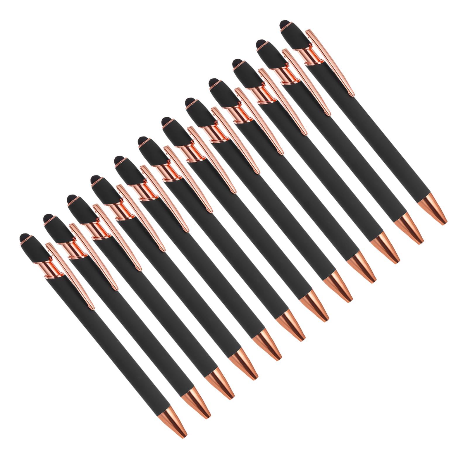 YOKIVE 12 Pcs Ballpoint Pen with Stylus Tip, 2 in 1 Black Ink Metal Stylus Pen 1.0mm Medium Point Style 2, Great for Touch Screens, Office, Studios (Black)