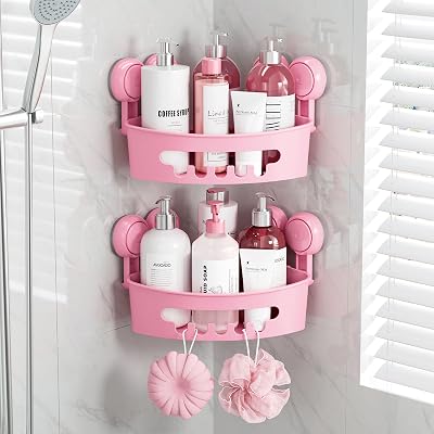 TAILI Shower Corner Shelves 2 Pack Suction Caddy Pink 3.2x8.7x10.6 in