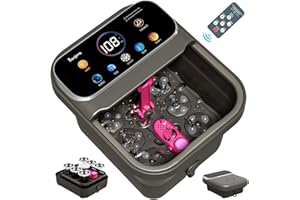 Ranjova Foot Spa Electric Rotary Massage, with Touchscreen Pro Color Display, Collapsible Foot Bath with Heat, Bubble,Remote Control, Temp Control, and 24 Motorized Shiatsu Massage Balls (Dark Grey)