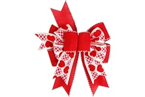 SIMISI RIBBON Burlap Wired Valentine Bow Red Bows with Heart Print for Wreath, Wedding Decorations (9.5 x 13 inch)