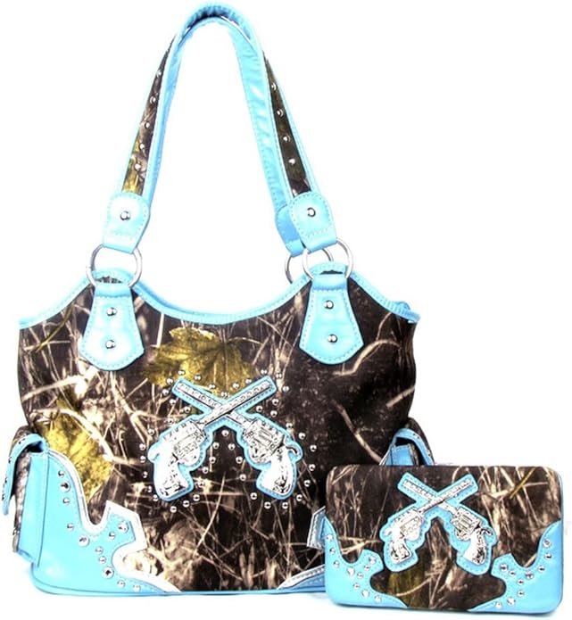 Western Crossed Guns Purse Camouflage Handbag Camo Blue Trim W Matching Wallet Handbags