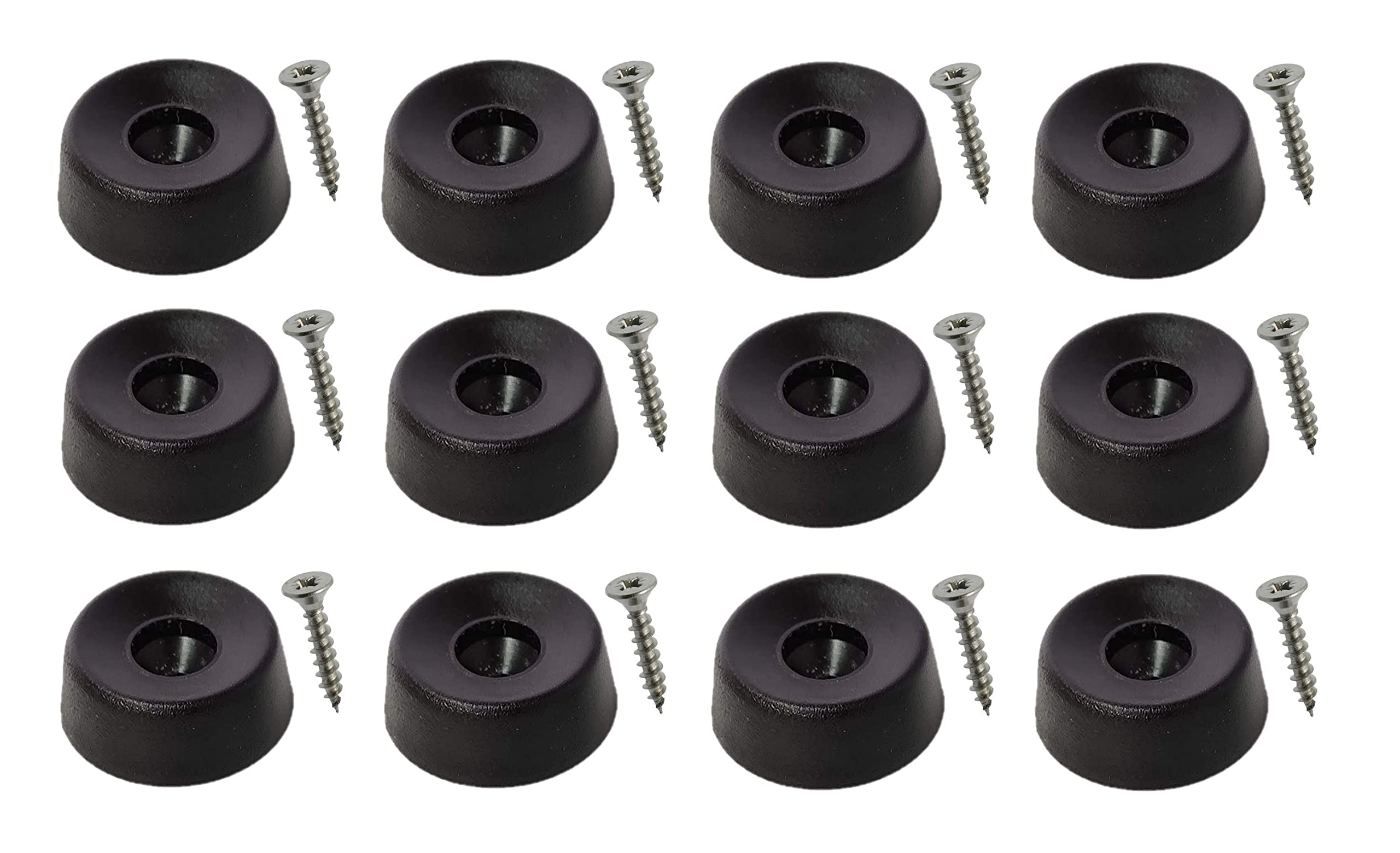 Vipla Rubber Feet Semi Soft Non Slip for Chair, Table, Chopping Board, Crate etc (Ø 22 x 8 mm. 12 pieces + 12 screws, black)