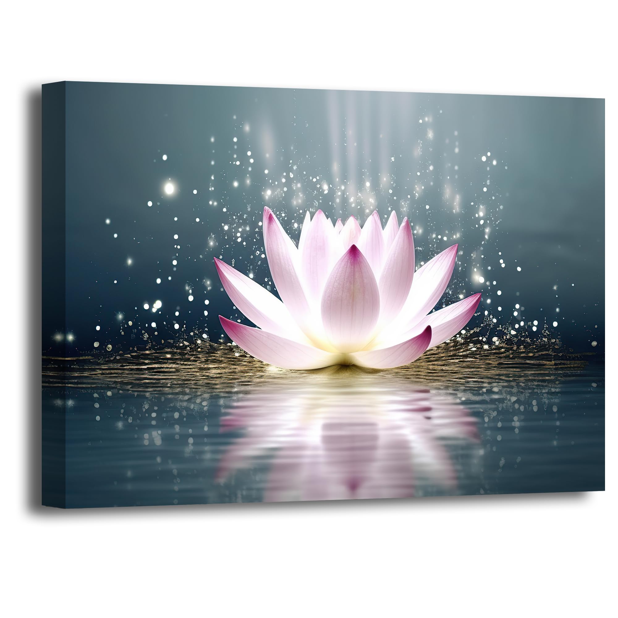 LZIMU Zen Canvas Wall Art Pink Lotus Flower Bloom in Water Picture Prints for Yoga Spa Meditation Spiritual Room Decor Framed (Zen-4, 16"x24")