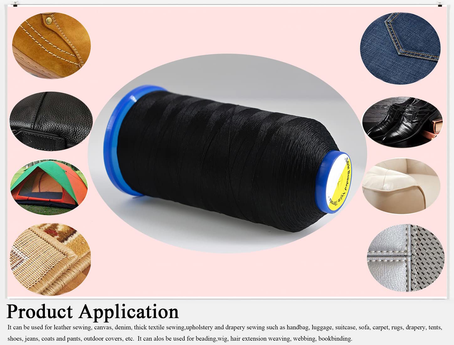 Selric [1300Yards / 26 Colors Available] Tex 90 Bonded Nylon Thread for Leather Sewing 280D/3 T90#92 Heavy Duty Upholstery Thread for Leather and Other Heavy Fabric（Black）