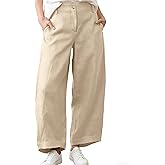 Tanming Womens Linen Pants Casual Capri Baggy Trousers Wide Leg Palazzo Pants Beach Vacation Outfits (Khaki-M)