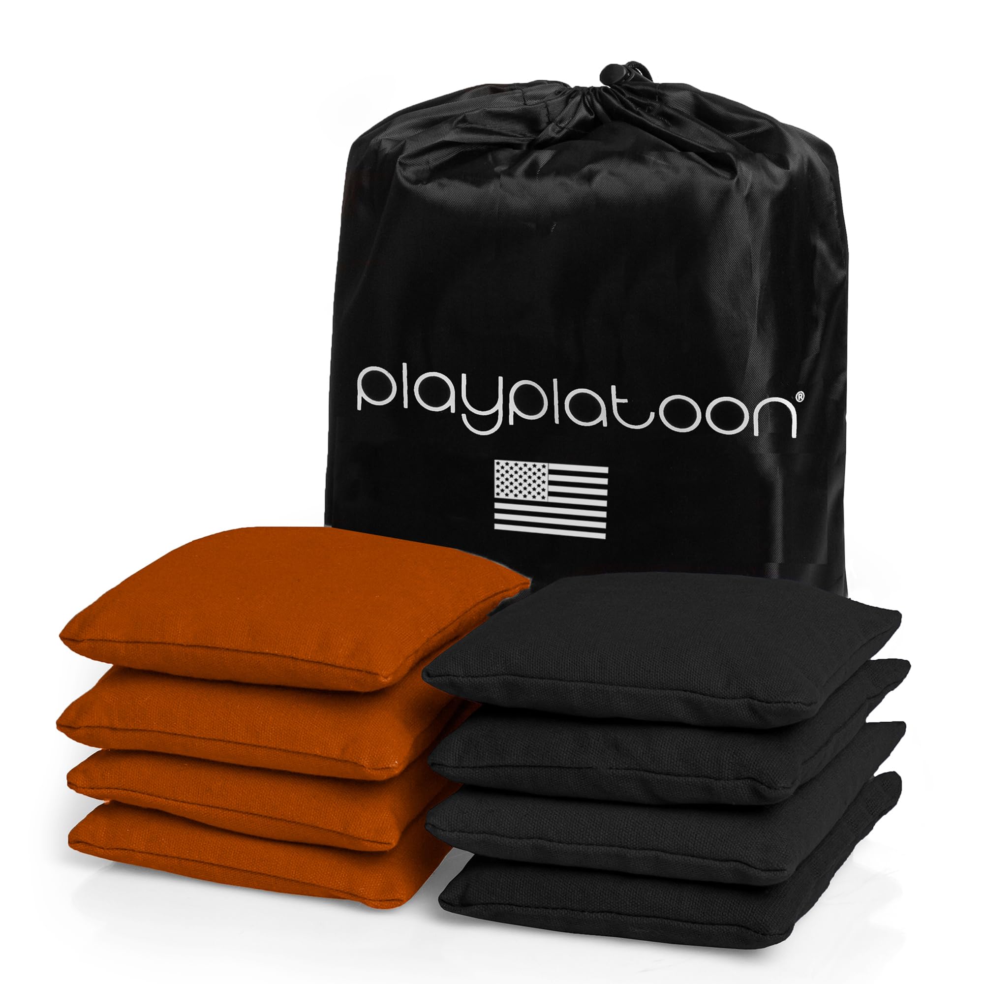 Play Platoon Weather Resistant Cornhole Bags - Set of 8 Regulation Corn Hole Bean Bags - Burnt Orange & Black - Durable Duck Cloth Corn Hole Bag for Tossing Game, Includes Tote Bag