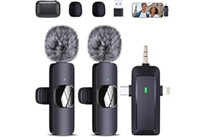 Wireless Lavalier Microphone for iPhone/Android/Camera/Computer - 4 in 1 Clip-on Microphone with Noise Reduction for Outdoor 
