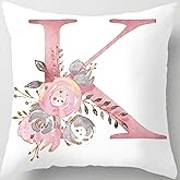 Tillskuch Pink Throw Pillow Covers Cute Alphabet Decorative Cushion Covers Square Letter Throw Pillows Protectors for Sofa Couch Bedroom Chair Home Decor 18 x 18 Inch(K)