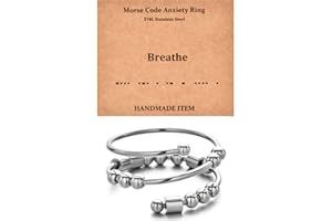GOGOEY Morse Code Rings for Women, Stainless Steel Spinner Ring Fidget Rings for Anxiety Ring Morse Code Rings Inspirational Gifts Jewelry Women Birthday Graduation Gifts for Her Best Friends