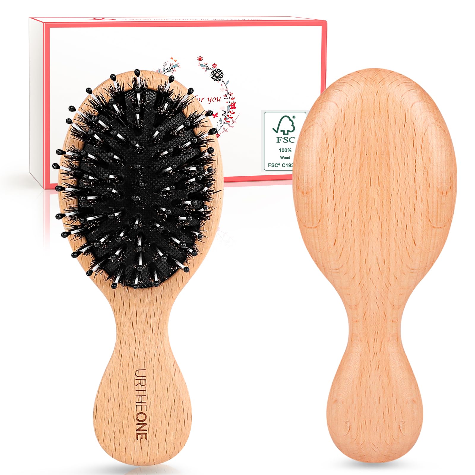 Hair Brush Mini Boar Bristle Hairbrush Pocket Travel Small Paddle Hair Brush for Men Women Kids for Thick Curly Thin Long Short Wet or Dry Hair Detangle Massage Add Shine