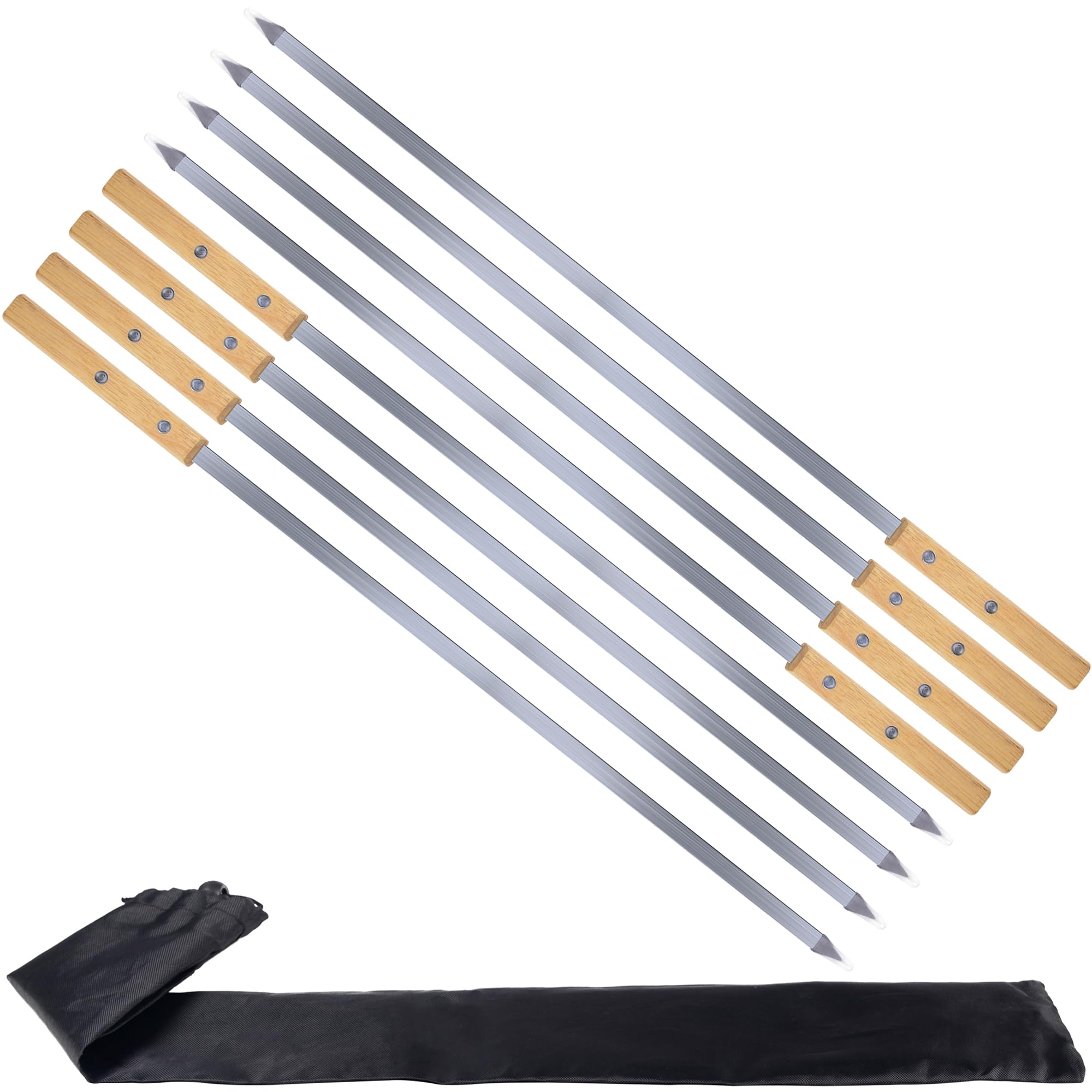 KEYIDO 55cm Turkish Adana Flat Kebab Skewers with Beech Wood Handles, 8 Pack Heavy Duty Stainless Steel Long Barbecue Skewers, Extra Large Metal BBQ Skewers with Storage Bag (21.7")
