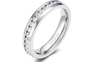 Tigrade 4mm 6mm Women Titanium Ring Eternity Wedding Bands Polished/Brushed CZ Inlay Size 3-12