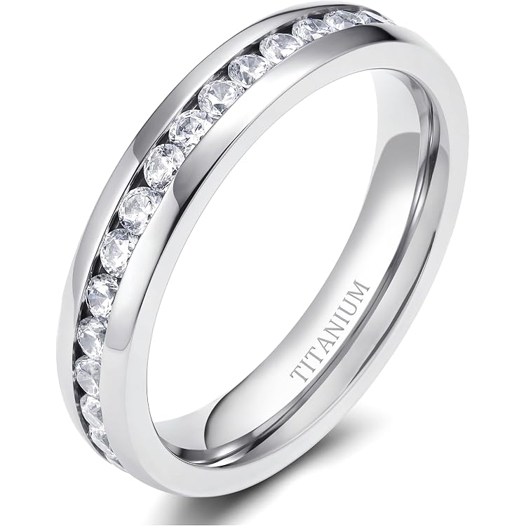 2mm Titanium Eternity Ring With Clear CZ – Women’s Wedding Band Gift (Sizes 4-12, Nickel-Free)