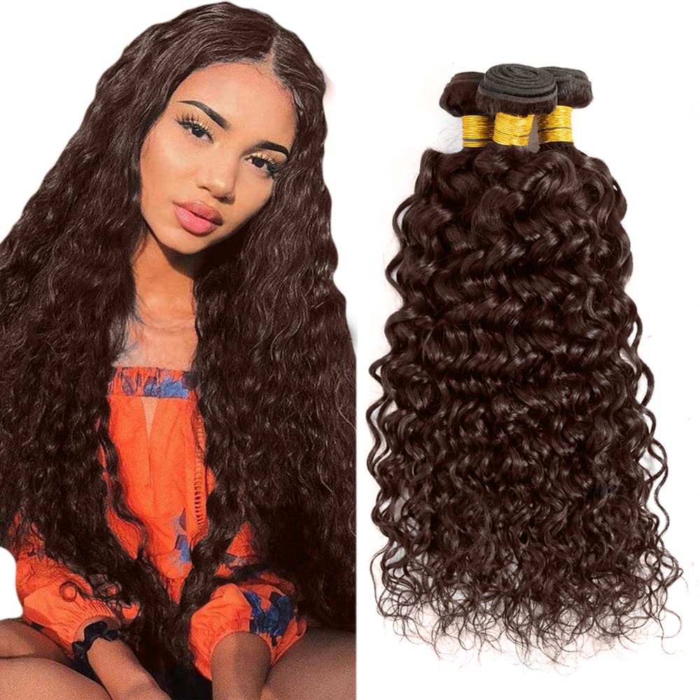 Photo 1 of #4 Brown Bundles Human Hair Water Wave Bundles 26 26 26 Inch Chocolate Unprocessed Brazilian Virgin Hair 3 Bundle 50 Gram Per Bundle Deals Quick Weave Hair Extensions