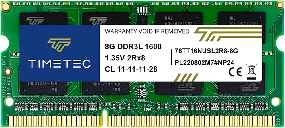 Timetec 8GB DDR3L 1600MHz SODIMM CL11 Dual Rank 1.35V/1.5V Laptop RAM