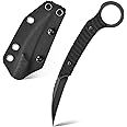 Ccanku C1394 Fixed Blade Knife, AUS-8 Black Stonewashed Steel Blade G10 Handle EDC Tool Knife for Outdoor Survival Hiking Camping with Kydex Sheath(Black)