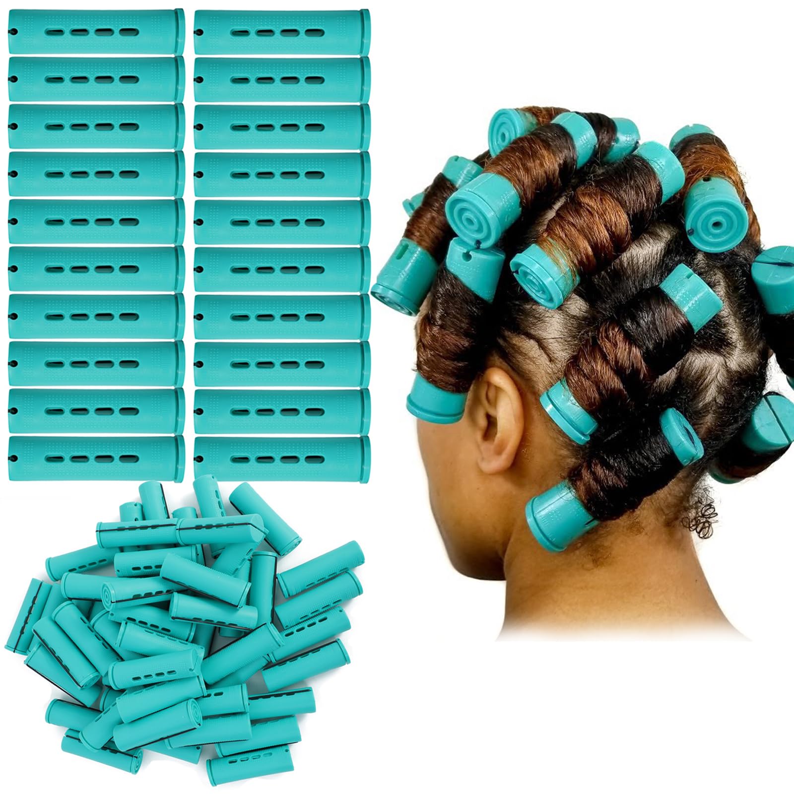 Photo 1 of YOROSTAR 20pcs Green Plastic Cold Wave Rods Set for Natural Hair Hair Rollers for Long Short Hair DIY Hairdressing Tools