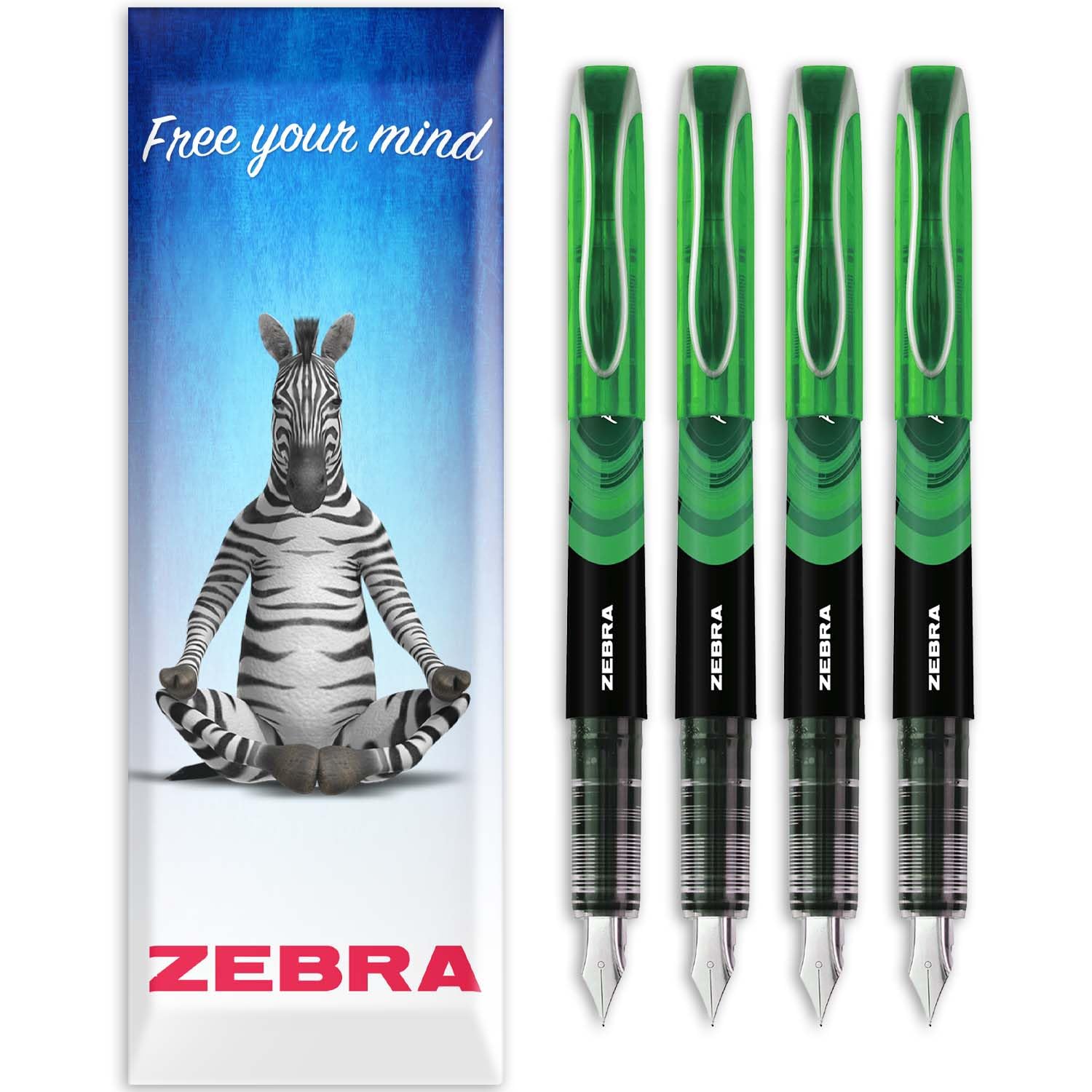 Zebra Fuente - Disposable Fountain Pen - 1.0mm Fine Nib 0.6mm Line Width - In Envelope Gift Packaging - Pack of 4 (Green) — image 1