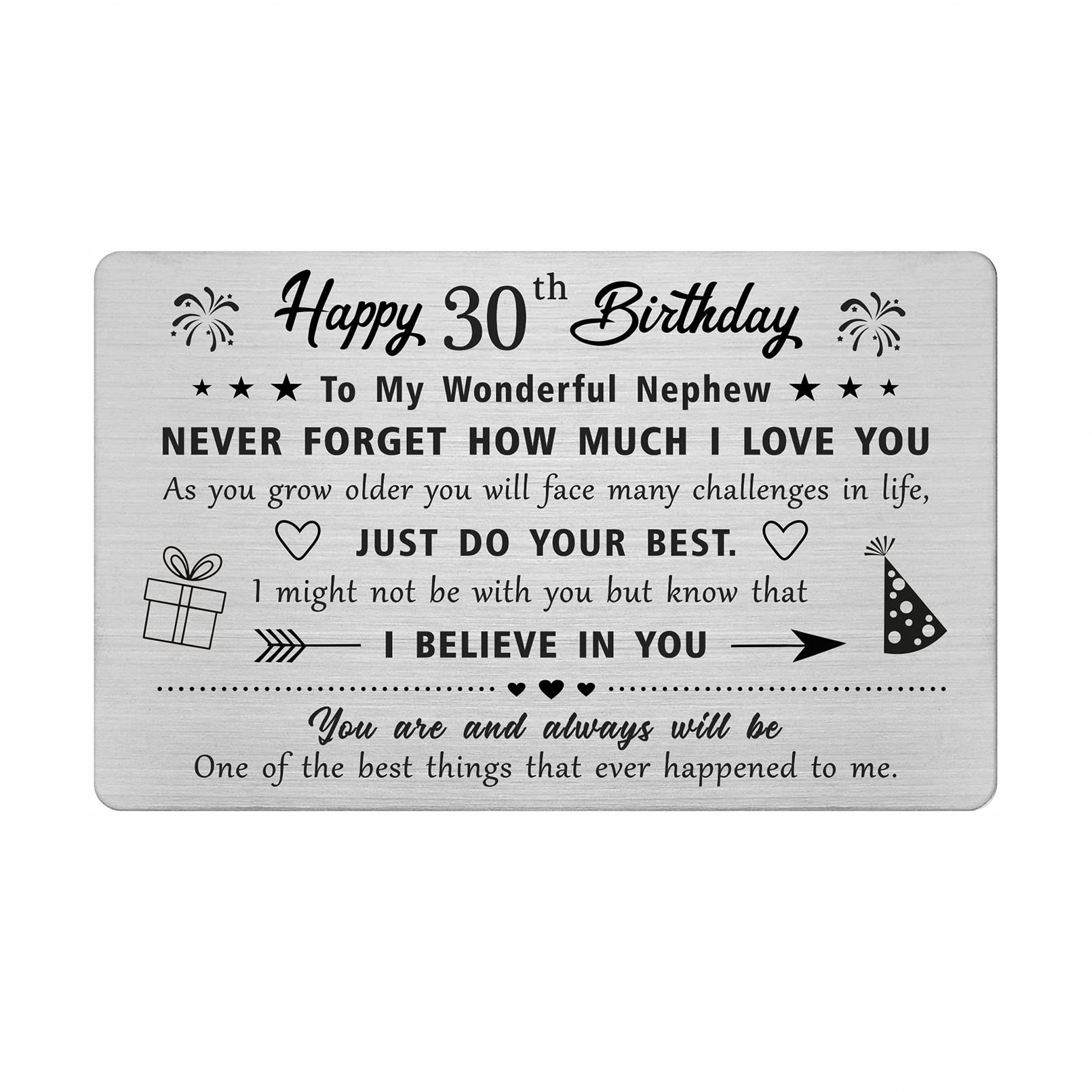 FALOGI Nephew 30th Birthday Card - Happy 30 Year Old Birthday Card for Nephew- Birthday Gifts for 30 Year Old Nephew, Metal Engraved Wallet Card