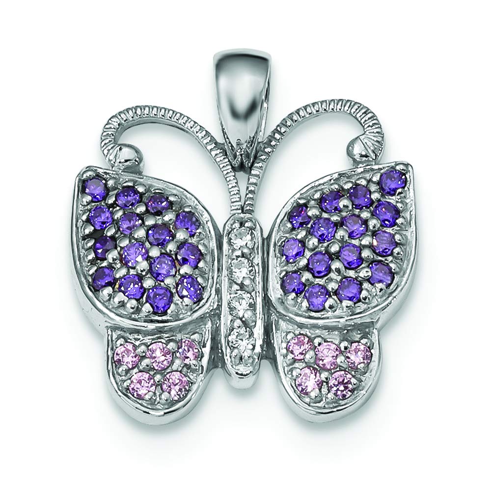 Sterling Silver Polished with CZ Butterfly Charm Pendant