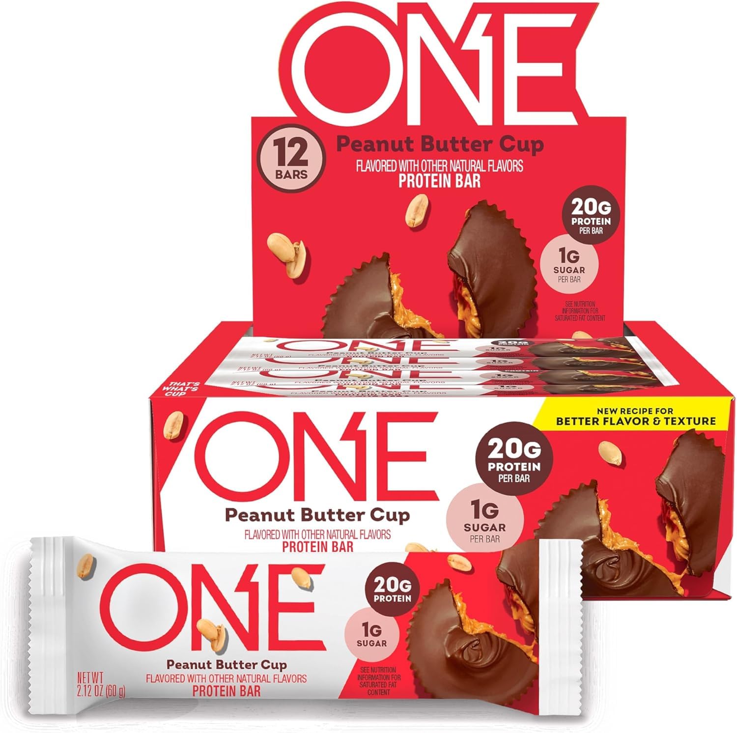 Photo 1 of **EXP: 03/2026 ** ONE Protein Bars, Peanut Butter Cup, Gluten Free with 20g Protein and 1g Sugar, Pantry Staples, 2.12 oz (12 Count)